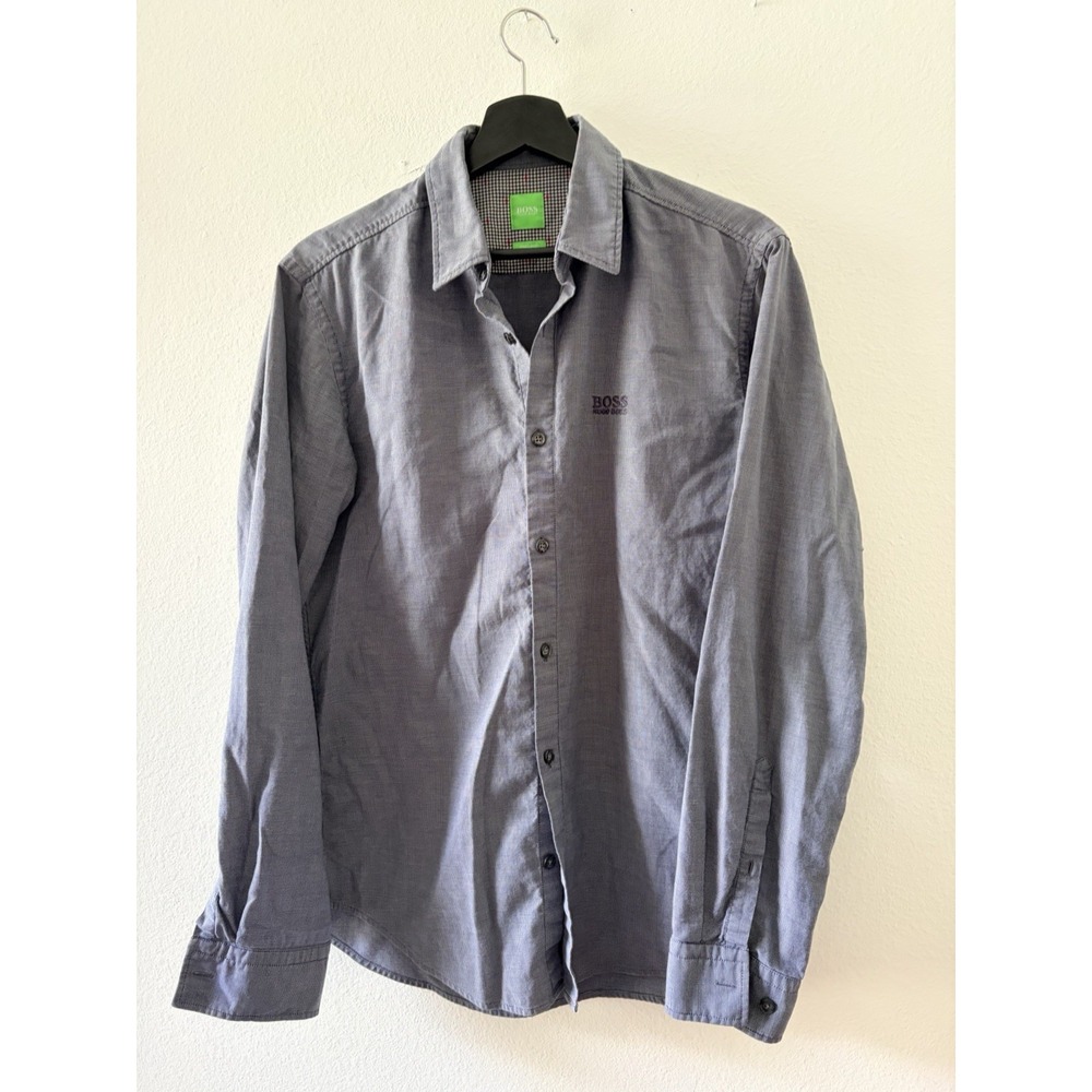 BOSS Hugo Boss Mens Shirt Medium Blue Regular Fit Long Sleeve Button Down